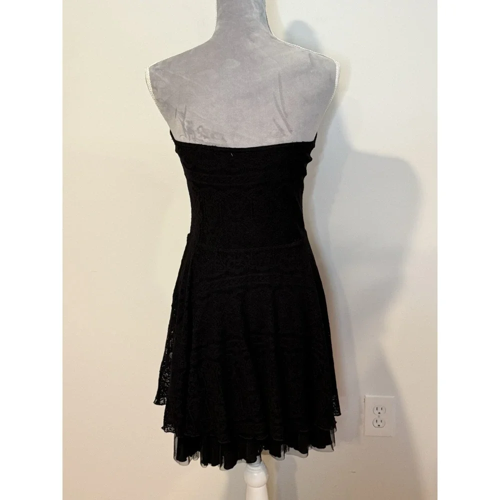 Free People Strapless Black Lace beaded Mini Dress Witchy Dark Romance‎ Goth LG